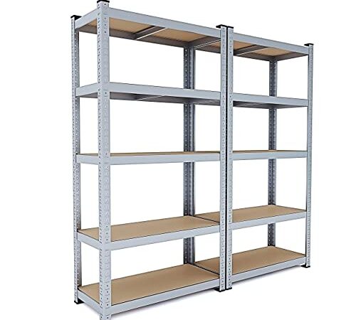 2 Scaffali In Metallo E MDF Scaffale Ad Alta Portata Fino a 875 kg Con 5 Ripiani Regolabili Ideale Per Garage Officina Cantina Capannone Magazzino Design Modulare 180 x 90 x 40 cm