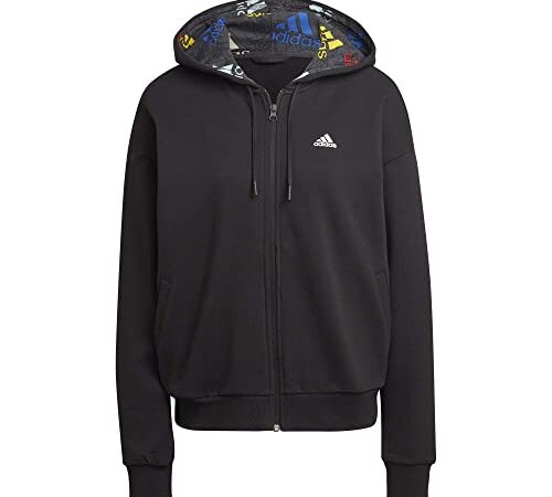 adidas W Bluv Q3 HD TT Felpa con Cappuccio, Nero/Casazu/Bianco, M Donna