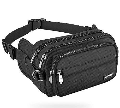 AGPTEK Marsupio Sportivo Uomo&Donna con 5 Tasche, Marsupio Lavoro Grande, Marsupio alla moda con RFID, Marsupio Portasoldi con Cintura Regolabile per Corsa, Campeggio, Viaggio