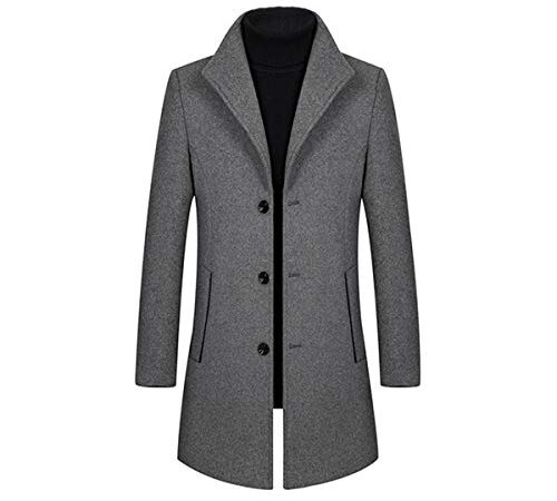 Allthemen Trench da Uomo Colletto alla Coreana Cappotto di Lana Casual Coat Lungo Invernale Cappotto Monopetto 802# Grigio Chiaro L