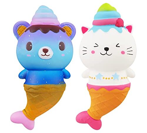 Anboor 2pcs Squishy Toys Cute Cat Squishies Bear Fish Aumento lento Spremere Set di giocattoli per animali Sollievo dallo stress per bambini Idea regalo di Natale per adulti