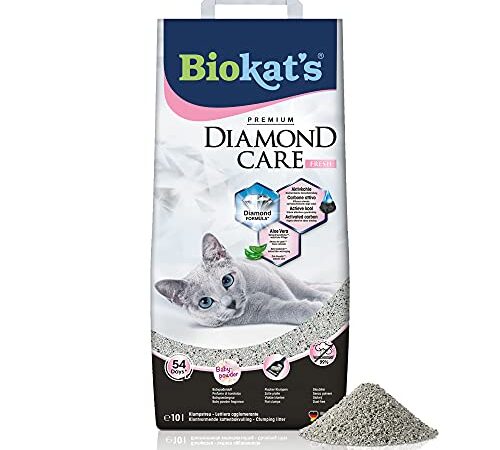 Biokat's Diamond Care Fresh profumata, Lettiera per gatti a grana fine con carbone attivo e aloe vera, 1 Sacco, 1 x 10 L