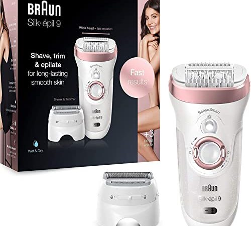 Braun Silk-épil 9 Depilatore Donna, Epilatore Elettrico Donna Impermeabile al 100% Idea Regalo, 9-720 Bianco e Rosa