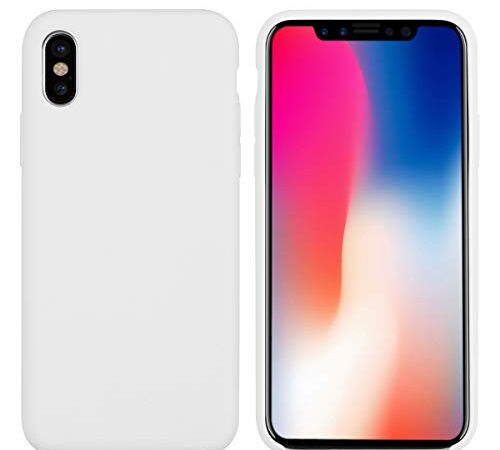 Custodia iPhone X, Custodia Antiurto Gomma Gel Silicio Liquido con Fodera Tessile Microfibra Morbida Anti-Graffio e anticaduta Caso Silicone Ultra Sottile Protettiva Cover per Apple iPhone X.(Bianca)