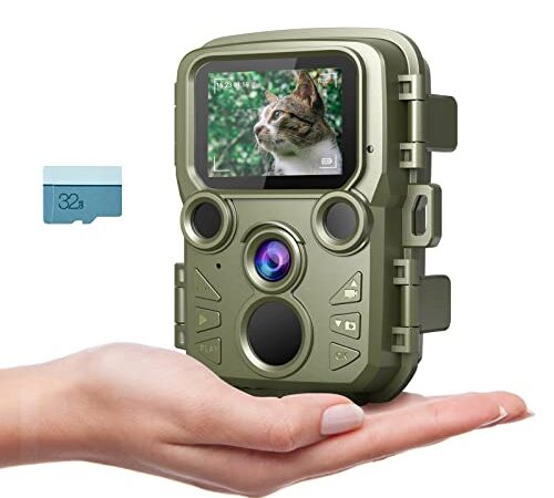 Dsoon Mini Fototrappola, Fototrappola 12M 1080p, Fototrappola Notturna con 65ft, Fotocamera da Caccia 0.3s Movimento Attivato IP66 Impermeabili Animali Selvatici Caccia con Scheda di Memoria 32GB