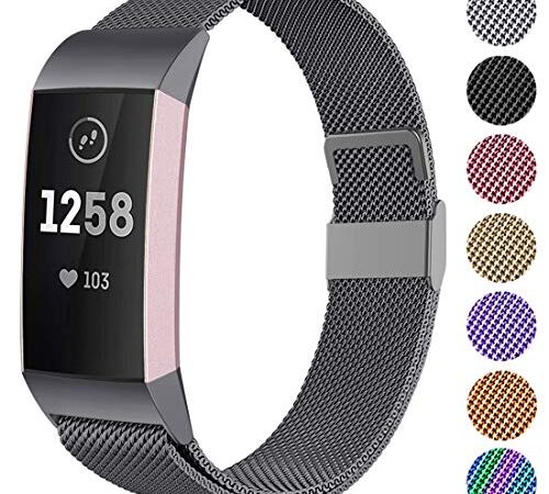 Faliogo Cinturini di Ricambio in Metallo Compatibile con Fitbit Charge 3 Cinturino/Fitbit Charge 4 Cinturino, Cinturino Regolabile in Acciaio Inossidabile per Donna, Grande Grigio