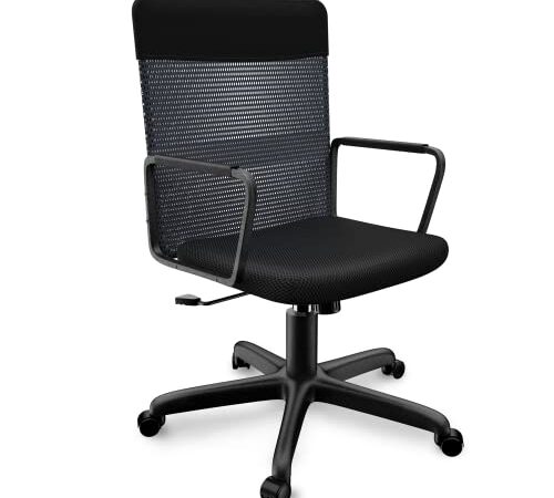 HLFURNIEU Sedia da ufficio regolabile in altezza sedia da ufficio confortevole in rete traspirante sedia da ufficio ergonomica seduta girevole con schienale medio nero