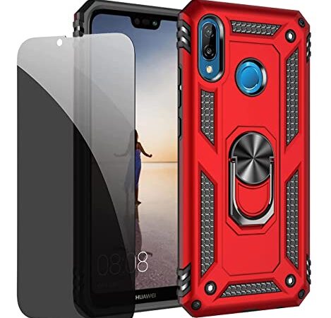 JOYTAG cover per Huawei P20 Lite Rosso Custodia con Privacy Pellicola Protettiva Vetro Temperato