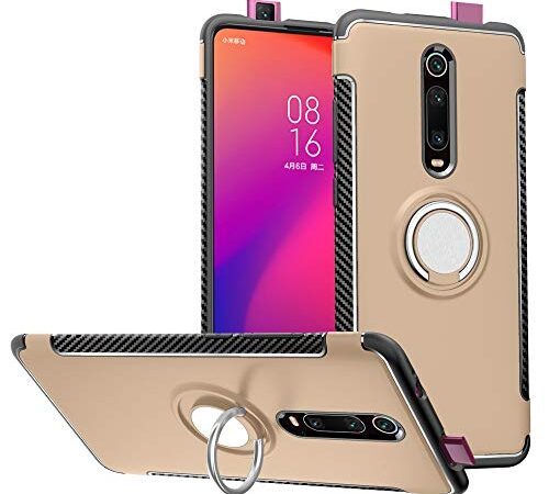 Labanema Cover per Xiaomi Redmi K20 /Redmi K20 PRO/Mi 9T /Mi 9T PRO, Cavalletto con Anello in Metallo,360°Rotazione Protettiva in TPU & PC Morbida, Compatibile con Supporto Magnetico per Auto - Oro