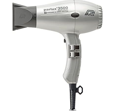 Parlux 3500 Super Compact - Asciugacapelli Professionale, Tecnologia ceramica e ionica, 2000 W, Argento