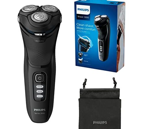 Philips Shaver Serie 3000, Rasoio Elettrico Wet & Dry e Rifinitore a Scomparsa con Astuccio da Viaggio (modello S3233/52)