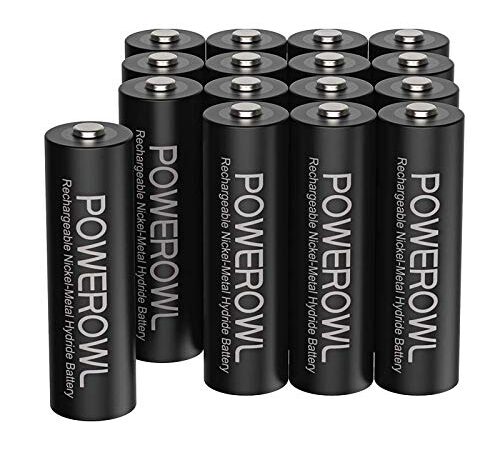 Powerowl - Batterie Ricaricabili AA, ad Alta Capacità, 2800 mAh, 1,2V NiMH Pile Ricaricabili AA Pre-caricate, Confezione da 16