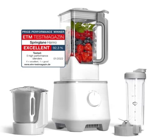 SPRINGLANE Hanno Frullatore Tritatutto Multifunzione ad Alte Performance 2000 W, 32.000 RPM - Frullatore Elettrico con Boccale in Tritan da 2,5 L - Smoothie Maker senza BPA - con accessori - bianco