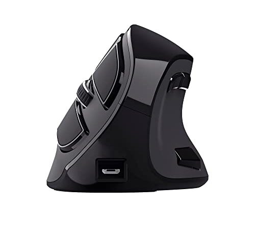 Trust Mouse Verticale Wireless Ergonomico Ricaricabile Voxx - Bluetooth o 2.4 GHz, Senza Filo, 9 Pulsanti, Display LED, 1200-1600-2000-2400 DPI, Mac/PC/Macbook/Laptop/Chromebook - Nero