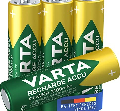 VARTA Batterie ricaricabili AA Rechargeable Accu Ready2Use precaricata Mignon Ni-Mh (pacco da 4, 2100 mAh) , ricaricabile senza effetto Memory - pronta all'uso