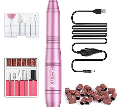 WEIYI Fresa per Unghie Professionale, Lima per Unghie Elettrica,Trapani Elettrico per Manicure e Pedicure USB Professionali da 20000 RMP per Unghie Acriliche, Strumenti per Lucidare le Unghie (Rosa)