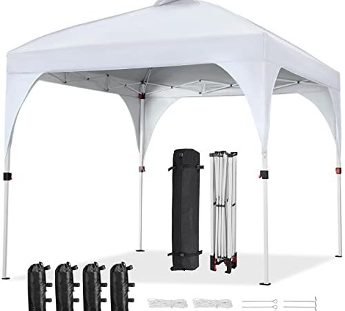 Yaheetech Gazebo da Giardino 3 x 3 M Impermeabile Pieghevole Tendone in Ferro e Tela Oxford con Paletti/Corde per Spiaggia/Uso Commerciale/Patio/Campagna/Veranda Bianco