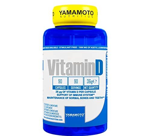 YAMAMOTO Nutrition, Vitamin D 90 Capsule, Integratore Alimentare con Vitamina D, Aiuta l'Organismo ad Assorbire Calcio e Fosforo, 25 mcg per Capsula