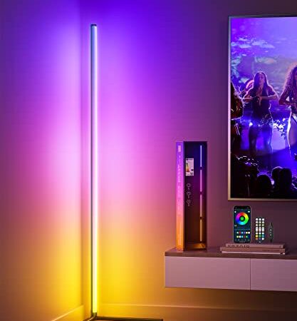 Ydene Lampada da Terra LED RGB Piantana Lampada da Terra Salotto Smart Lampada Soggiorno con APP e Telecomando Musica e Modalità DIY Corner Lampada Moderna Dimmerabile per Sala Giochi