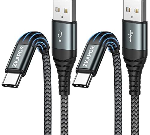 ZKAPOR Cavo USB Type-C [2Pezzi, 1M], Cavo USB C 3A Ricarica Rapida Nylon Intrecciato Compatibile per Samsung Galaxy S22 /S21 /S20 /S10+, Huawei P40 /P30 /P20 /P10, Google Pixel, Sony Xperia -Grigio