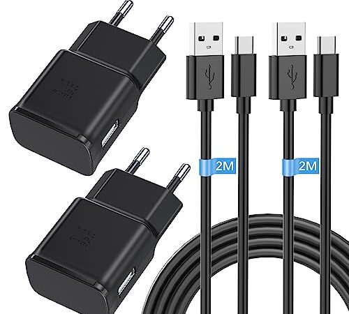 2Pack Caricatore USB con Cavo USB C 2M per Caricabatterie Samsung,15W Alimentatore USB Presa USB Caricabatterie USB Spina Caricatore Rapido per Samsung Galaxy S23/S22/S21/S20/S10/S9/S8/A13/A14/A33 5G