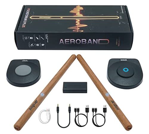 AeroBand PocketDrum 2 PLUS Batteria Elettronica, Bacchette e Pedali ad Adattatore Bluetooth, Suona la Batteria Ovunque e in Qualsiasi Momento, Macchina a Percussione Digitale 8 Suoni e USB MIDI