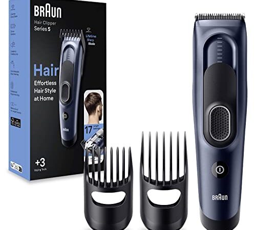 Braun Series 5 Tagliacapelli Uomo, Con 17 Impostazioni Di Lunghezza, Sistema Di Memoria Safetylock, Lame Ultra Affilate, 2 Pettini, Batteria Ni-Mh 50 Minuti Di Autonomia, HC5350