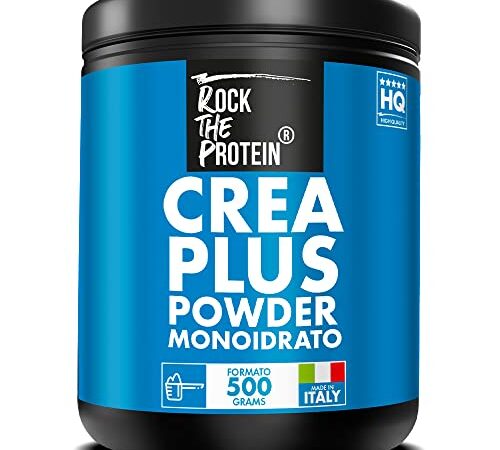 CREATINA Monoidrata Polvere 500g Rock The Protein® • Creatina in Polvere per Performance, Forza ed Aumento Massa Muscolare • Mass Gainer Creatine Monohydrate ad Alta Biodisponibilità