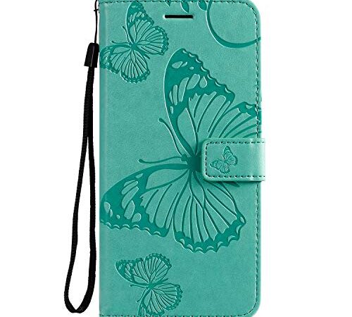 DENDICO Cover Xiaomi Redmi Note 8T, Pelle Portafoglio Custodia per Xiaomi Redmi Note 8T Custodia a Libro con Funzione di appoggio e Porta Carte di cRossoito - Verde