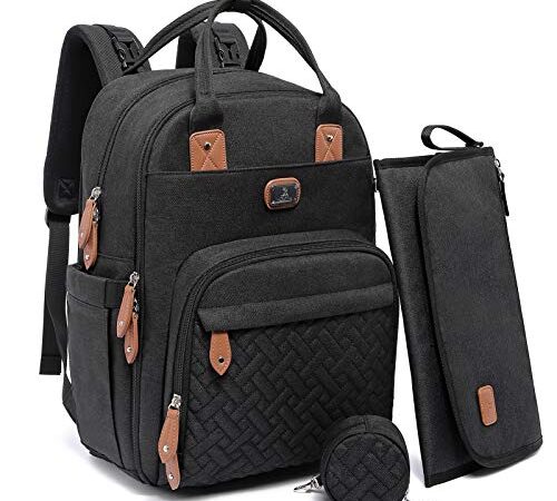 Dikaslon Borsa Zaino Fasciatoio, Zainetto Fasciatoio Grande Multifunzione Borsa Bebè con Fasciatoio Portatile, Porta Ciuccio e Cinturini per Passeggino, per Mamma e Papà (Nero)