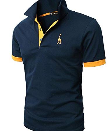 GHYUGR Polo Uomo Basic Manica Corta Tennis Golf T-Shirt Ricami Fulvi Maglietta Poloshirt Camicia,Marina,L