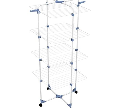 Gimi Modular 4 Stendibiancheria Da Pavimento, Stendino A Torre, Verticale, Con Ruote, Acciaio, Bianco, ‎163 x 68 x 5 cm, 4.5 Kg