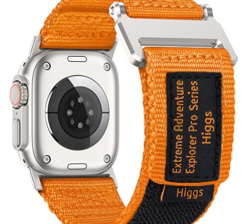 Higgs Cinturini Compatibile con Cinturino Apple Watch 44mm 49mm 42mm 45mm Donna e Uomo, Bracciale Nylon Tessuto Loop Sportivo per iWatch Ultra Series 8 7 SE 6 5 4 3 2 1, Regolabile Arancione