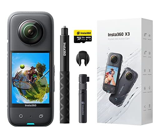 Insta360 X3 Creator Kit - Action Cam 360 impermeabile con sensore da 1/2", foto 360 da 72MP, video 360 5.7K, stabilizzazione, touch screen 2,29", vibrazione, editing IA, live streaming, webcam