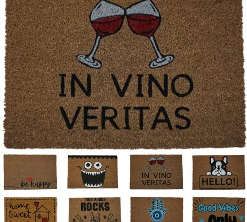 KOKO DOORMATS Zerbino ingresso esterno casa | Tappeto ingresso esterno casa divertenti In Vino Veritas in Fibra di Cocco e base antiscivolo da PVC, Zerbini per Ingresso Esterno con Misure 40x60cm