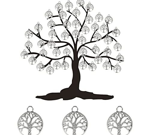 KOSHIFU 100 Pezzi Albero della Vita Bomboniera Matrimonio Ciondolo Albero della Vita Argento per Decorazioni Confezionare Regali Comunione Battesimo Fai da Te per Gioielleria Collana bracciali