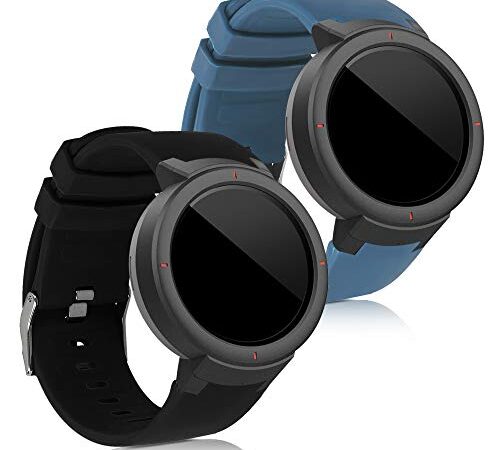 kwmobile 2x Cinturino TPU Silicone Fibbia Compatibile con Huami Amazfit Verge Cinturino - Cinturini 14,5-23 cm grigio blu/nero