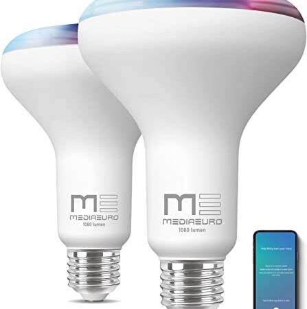 Lampadine LED Smart WiFi E27, 1080 lumen, Luce Bianca + RGB per Alexa, Google Home e Bixby, 12W e luce colorata a Ritmo di Musica intelligente dimmerabile da smartphone con Wireless Bluetooth, 2 pezzi