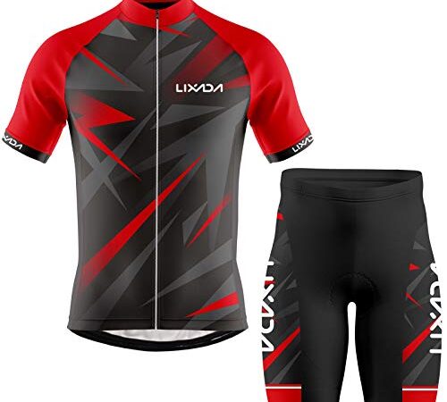 Lixada Tuta da Bicicletta MTB Estiva da Uomo Traspirante Asciugatura Veloce Manica Corta e Pantaloncini Imbottiti Maglia da Ciclismo, S-2XL