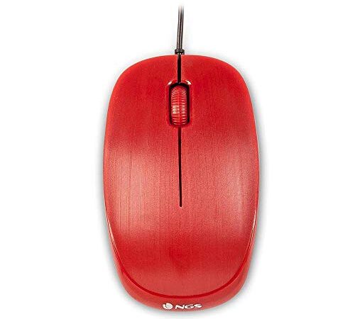 NGS FLAME RED - Mouse Ottico 1000dpi con Cavo USB, Mouse per Computer o Laptop con 3 Pulsanti, Ambidestro, Rosso