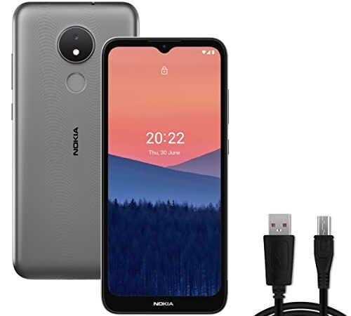 Nokia C12 Smartphone 4G 64GB, 2GB RAM, Camera 8 Mp, Display HD+ da 6.3″, Android 12 Go Edition, Batteria da 3000 mAh, Dual Sim, Nero carbone, versione con cavo Micro-USB aggiuntivo