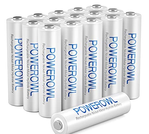 Powerowl - Batterie Ricaricabili AAA, 1000mAh Pre-Carica Ni-MH Bassa autoscarica Pile Ricaricabili AAA Ministilo 1,2V 1200 Cicli (16 Pezzi)