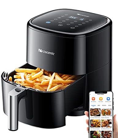 Proscenic T22 Friggitrice ad Aria, 5L Air Fryer Controllo con App & Alexa e Display LED Toccabile,11 Programmi Preimpostati，Rumore Basso，Senza BPA e PFOA per Patatine Fritte/Pizza