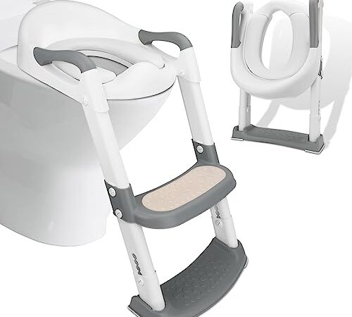 Royouzi Bambini WC Vasino Riduttore Water, Riduttore WC per Bambini, Portatile Pieghevole Vasino Sedia Cuscini da Viaggio, Regolabile Scaletta a Gradini Larghi, Toilette Portatile Trainer per V,U,O