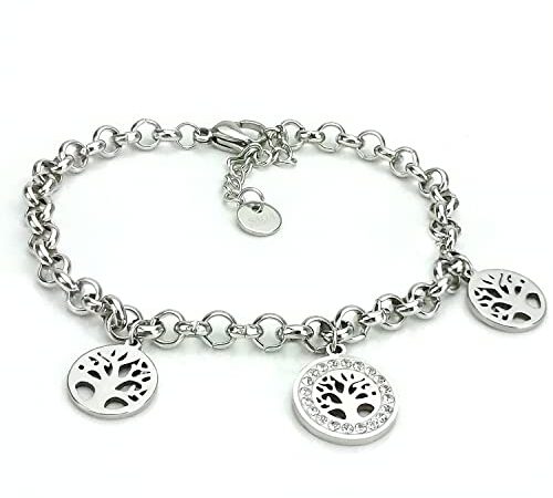 SAGA GIOIELLI® Bracciale Donna Stella Cuore Quadrifoglio Albero Della Vita Portafortuna Acciaio (ALBERO DELLA VITA)