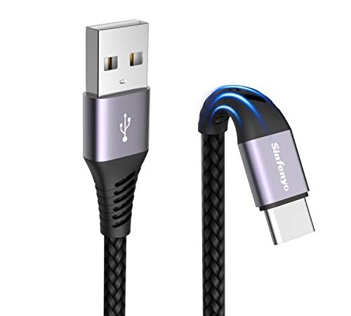 Sinfenyo Cavo USB C, [1M] Cavo USB Tipo C Nylon Ricarica Rapida per Android Samsung Galaxy S22 Ultra, S21 Plus, Note 20, S20+, Z Fold 3, Huawei P50, Mate 40, Xiaomi Mi 11 Lite, Redmi Note 10 9 Pro