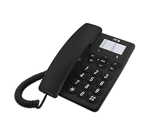 SPC Original - Telefono fisso da tavolo o da parete, con tasti grandi e di facile utilizzo, 3 memorie dirette, volume suoneria extra forte, funzione di ricomposizione - Nero