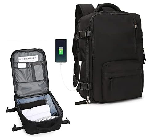 SZLX Borse da Cabina per easyjet 45x36x20 zaino da viaggio donna Ryanair 40x20x25 Bagaglio a Mano con porta usb zaino da viaggio aereo bagaglio a mano zaino per laptop Casual Daypack Nero S