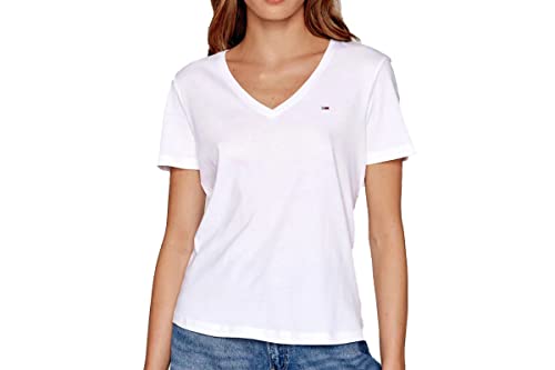 Tommy Jeans T-shirt Maniche Corte Donna TJW Slim Soft Scollo a V, Bianco (White), M