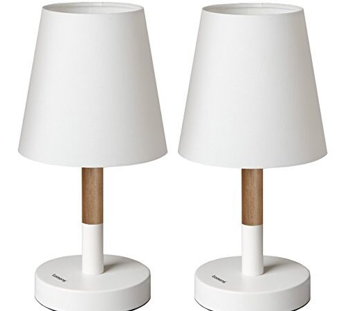 tomons (Pacco da 2 Lampada da comodino con paralume in tela, Lampada da scrivania in legno massello per camera da letto, soggiorno - Bianco